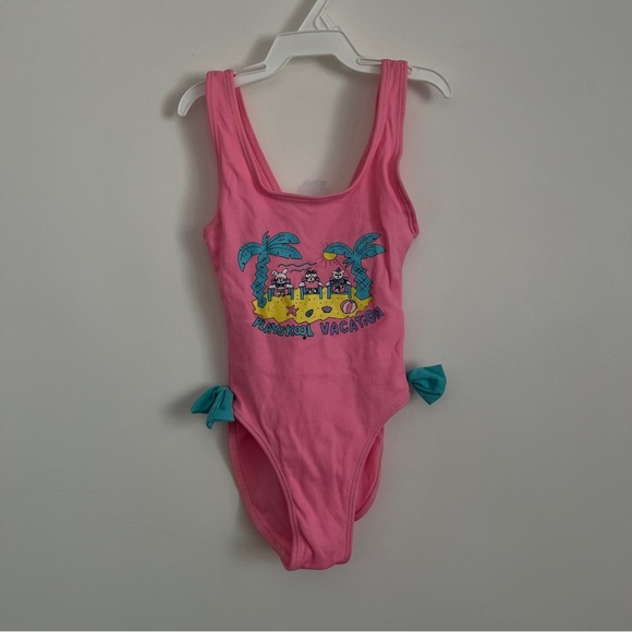 Vintage Playskool Vacation Neon Pink One Piece-Kids Girl Size 5/6 - Picture 1 of 6